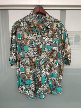 Vintage Montage 100% Silk Button Down Short Sleeve Shirt, Size L